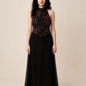Vintage Y2K Whimsigoth J kara New York Embellished Gown Beaded Halter Evening 10